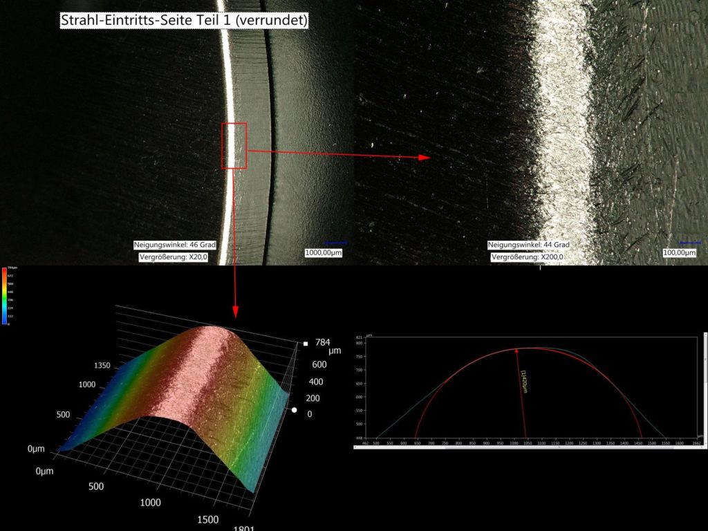 verrundetes Laserteil - gemessener Radius 0,42 mm